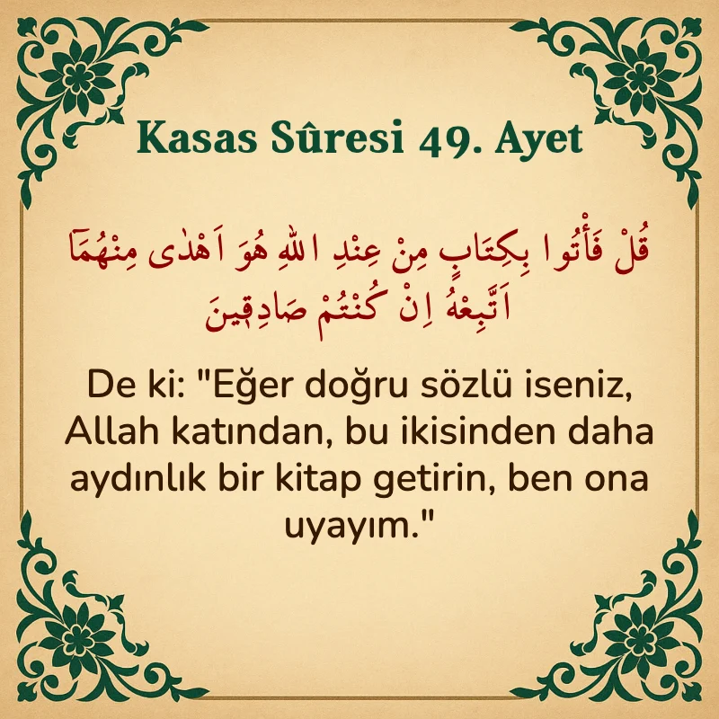 Kasas Suresi 49. Ayet Arapça ve Türkçe meali