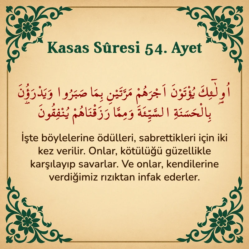 Kasas Suresi 54. Ayet Arapça ve Türkçe meali