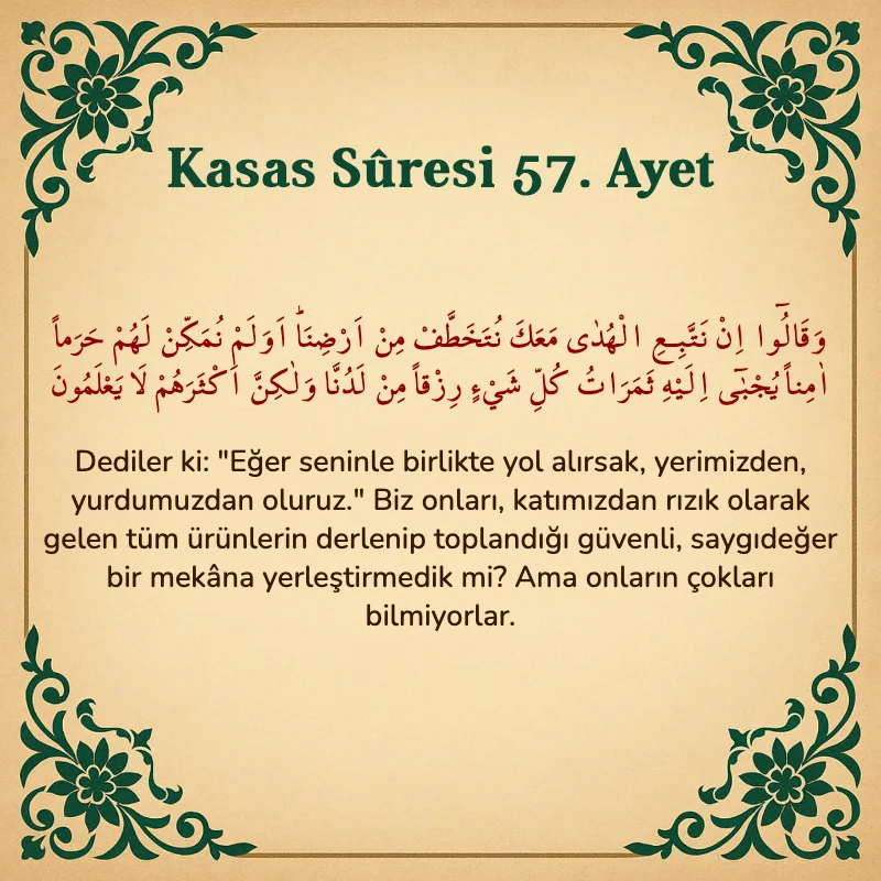 Kasas Suresi 57. Ayet Arapça ve Türkçe meali