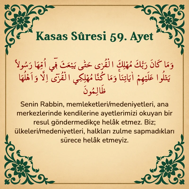 Kasas Suresi 59. Ayet Arapça ve Türkçe meali