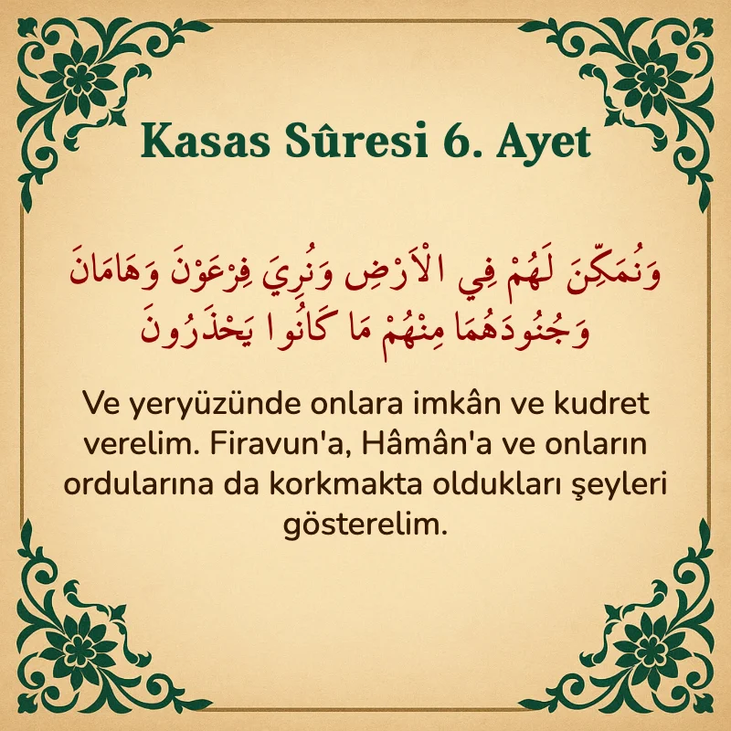Kasas Suresi 6. Ayet Arapça ve Türkçe meali