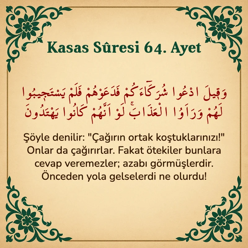 Kasas Suresi 64. Ayet Arapça ve Türkçe meali