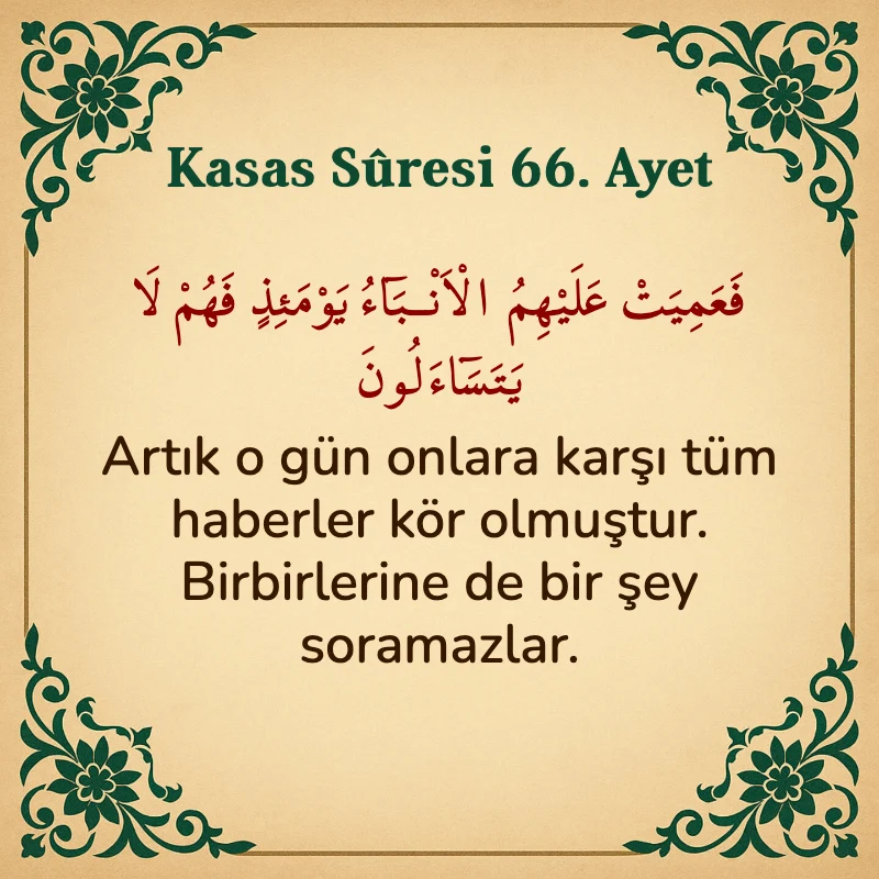 Kasas Suresi 66. Ayet Arapça ve Türkçe meali