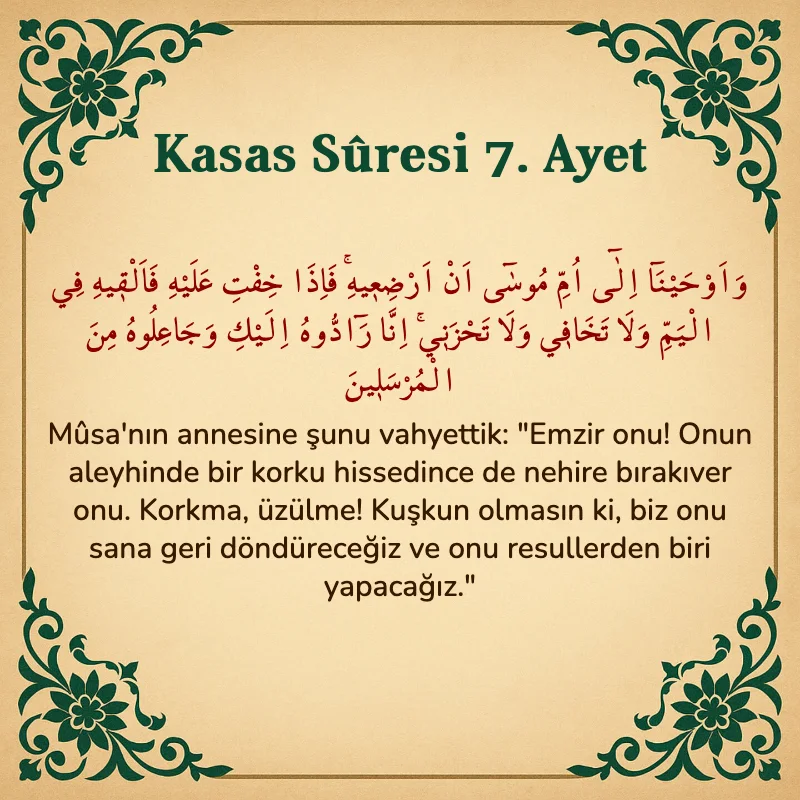 Kasas Suresi 7. Ayet Arapça ve Türkçe meali