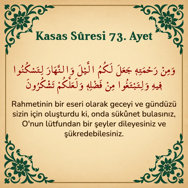 Kasas Suresi 73. Ayet Arapça ve Türkçe meali