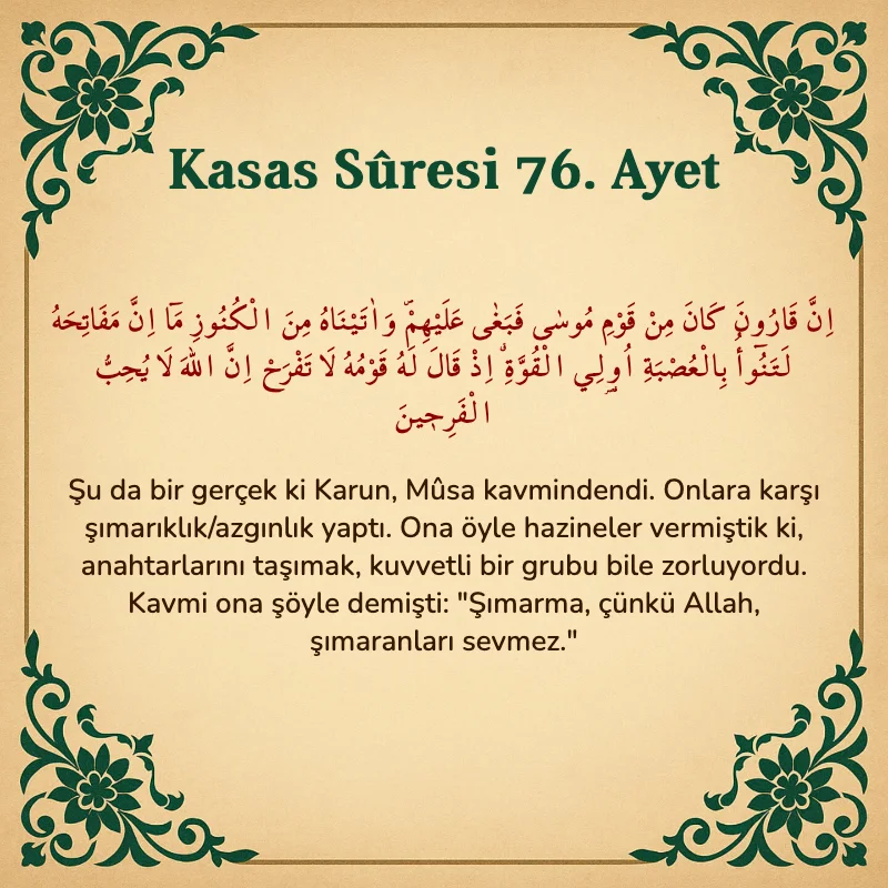 Kasas Suresi 76. Ayet Arapça ve Türkçe meali