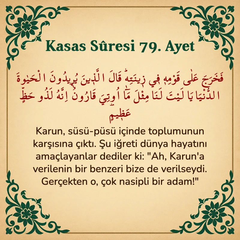Kasas Suresi 79. Ayet Arapça ve Türkçe meali