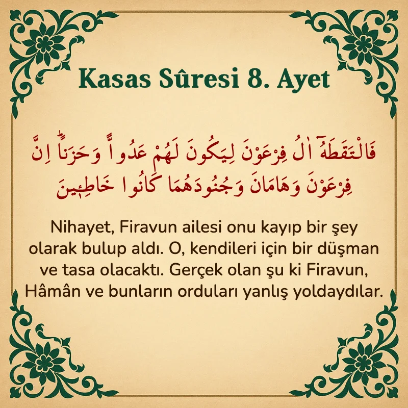 Kasas Suresi 8. Ayet Arapça ve Türkçe meali
