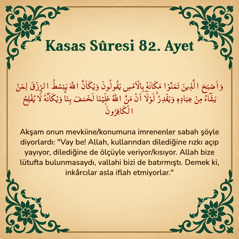 Kasas Suresi 82. Ayet Arapça ve Türkçe meali