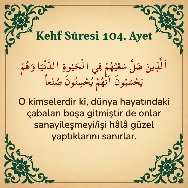 Kehf Suresi 104. Ayet Arapça ve Türkçe meali
