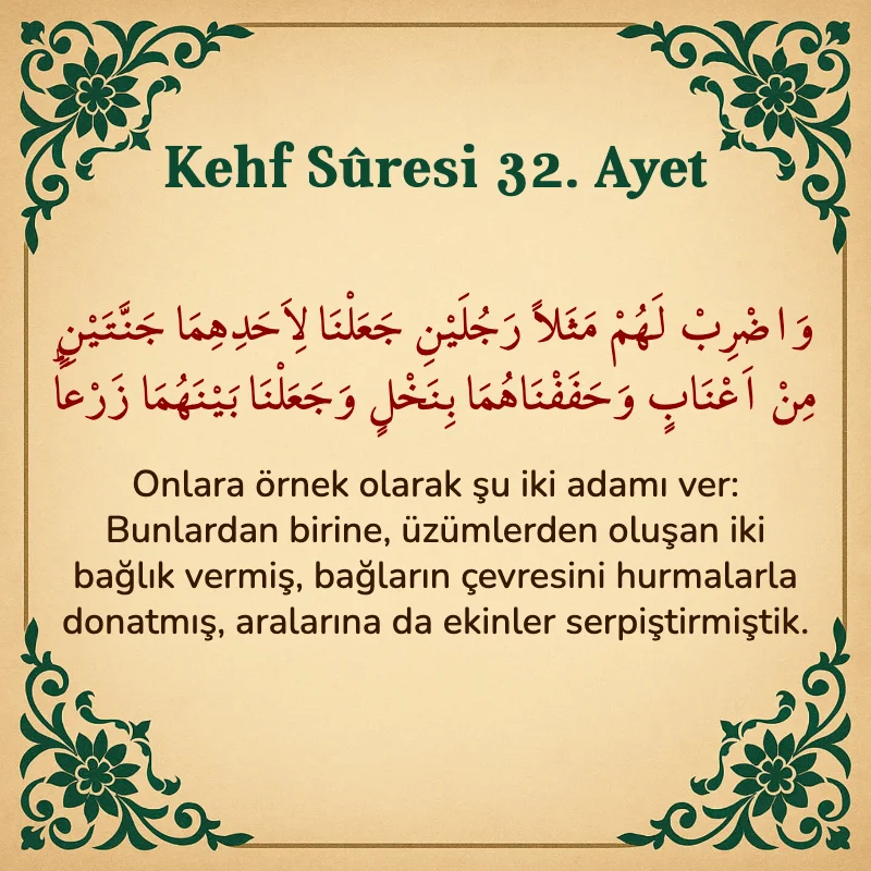Kehf Suresi 32. Ayet Arapça ve Türkçe meali