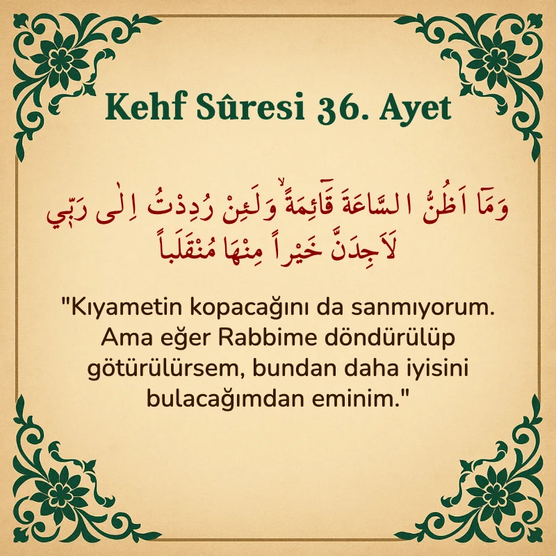Kehf Suresi 36. Ayet Arapça ve Türkçe meali