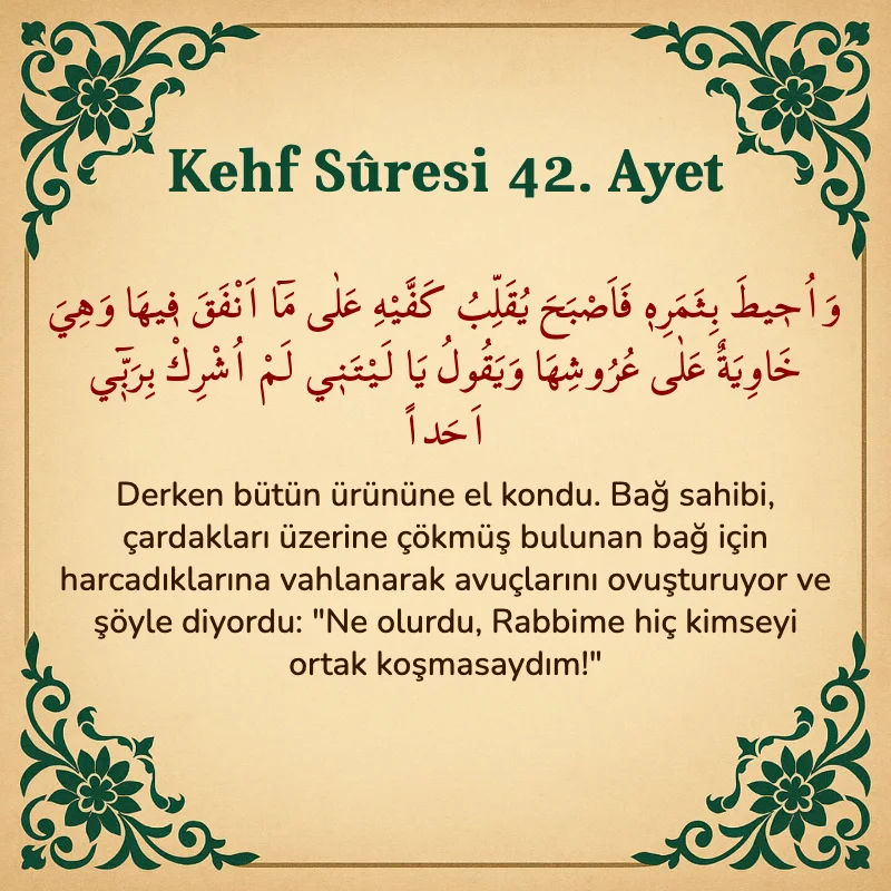 Kehf Suresi 42. Ayet Arapça ve Türkçe meali