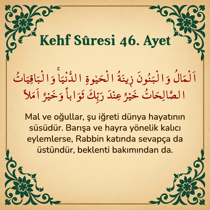 Kehf Suresi 46. Ayet Arapça ve Türkçe meali