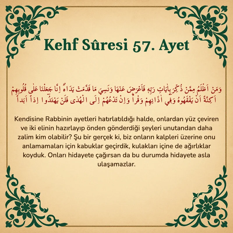 Kehf Suresi 57. Ayet Arapça ve Türkçe meali