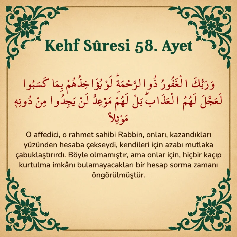 Kehf Suresi 58. Ayet Arapça ve Türkçe meali