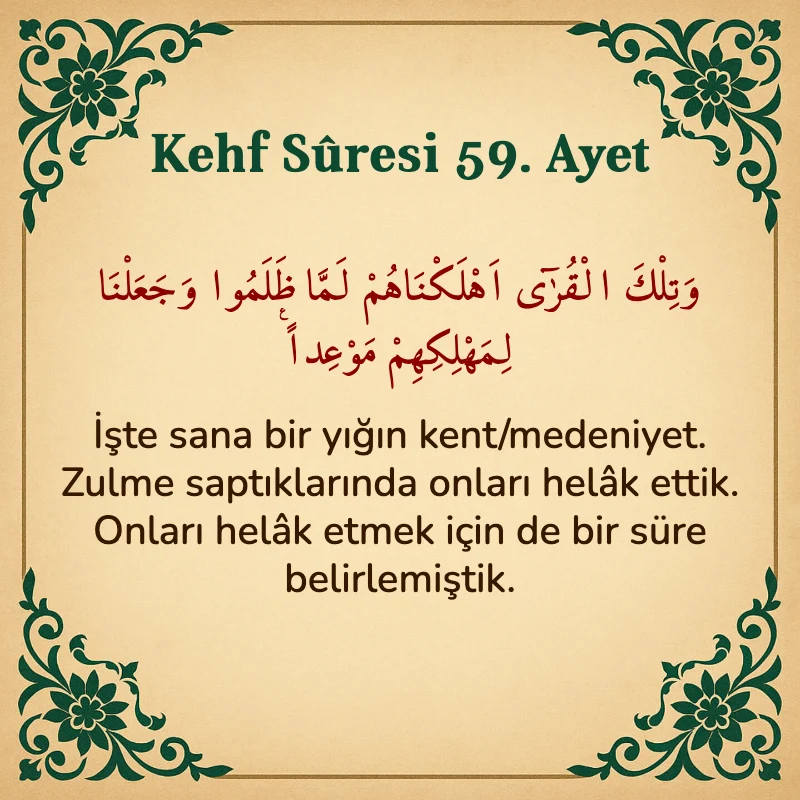 Kehf Suresi 59. Ayet Arapça ve Türkçe meali