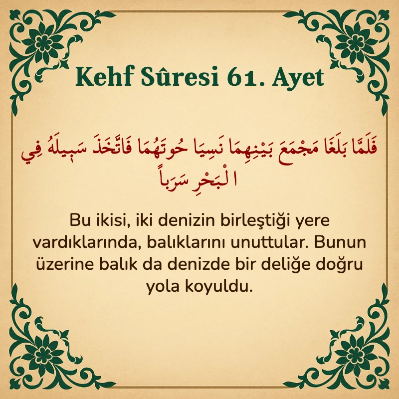 Kehf Suresi 61. Ayet Arapça ve Türkçe meali