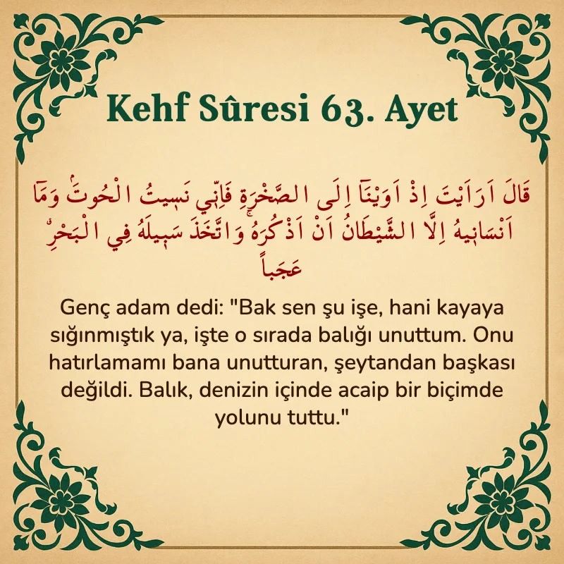Kehf Suresi 63. Ayet Arapça ve Türkçe meali