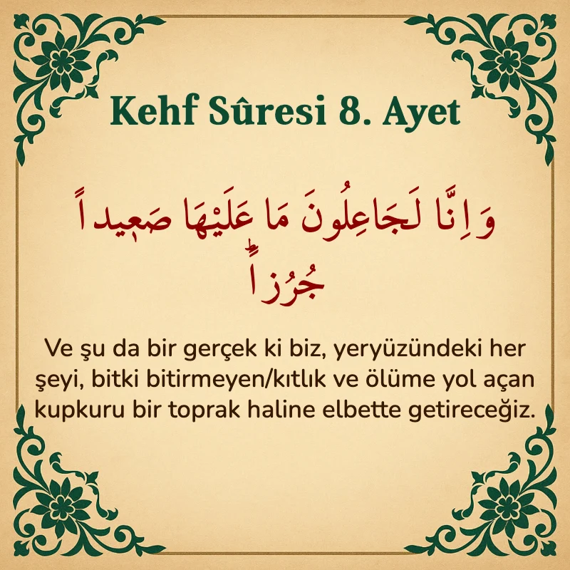 Kehf Suresi 8. Ayet Arapça ve Türkçe meali