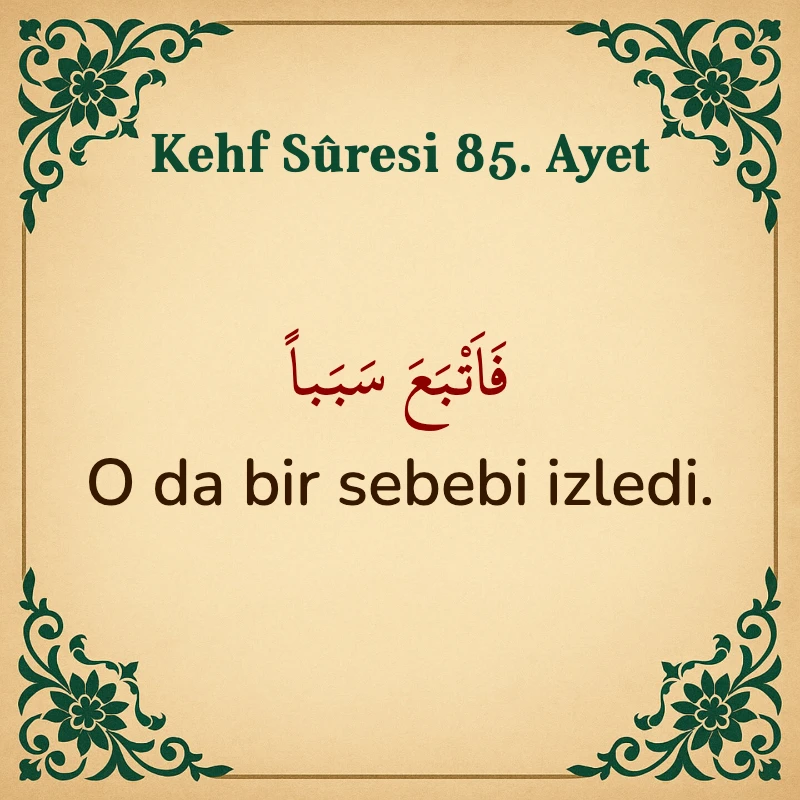 Kehf Suresi 85. Ayet Arapça ve Türkçe meali