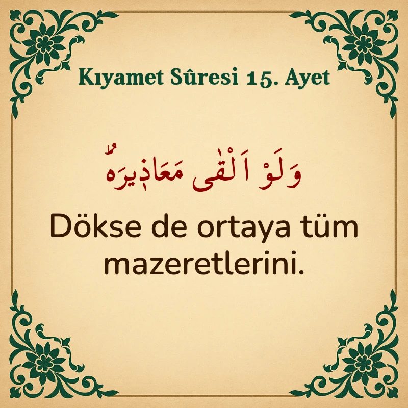 Kıyamet Suresi 15. Ayet Arapça ve Türkçe meali