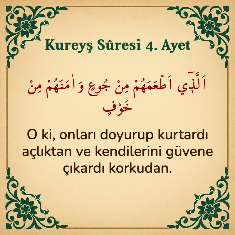 Kureyş Suresi 4. Ayet Arapça ve Türkçe meali