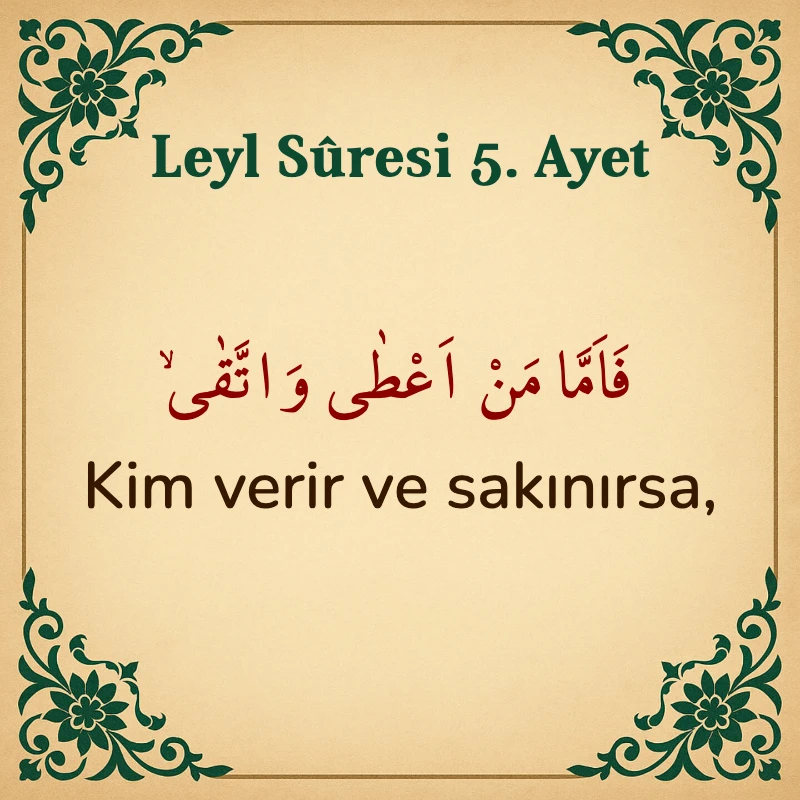 Leyl Suresi 5. Ayet Arapça ve Türkçe meali