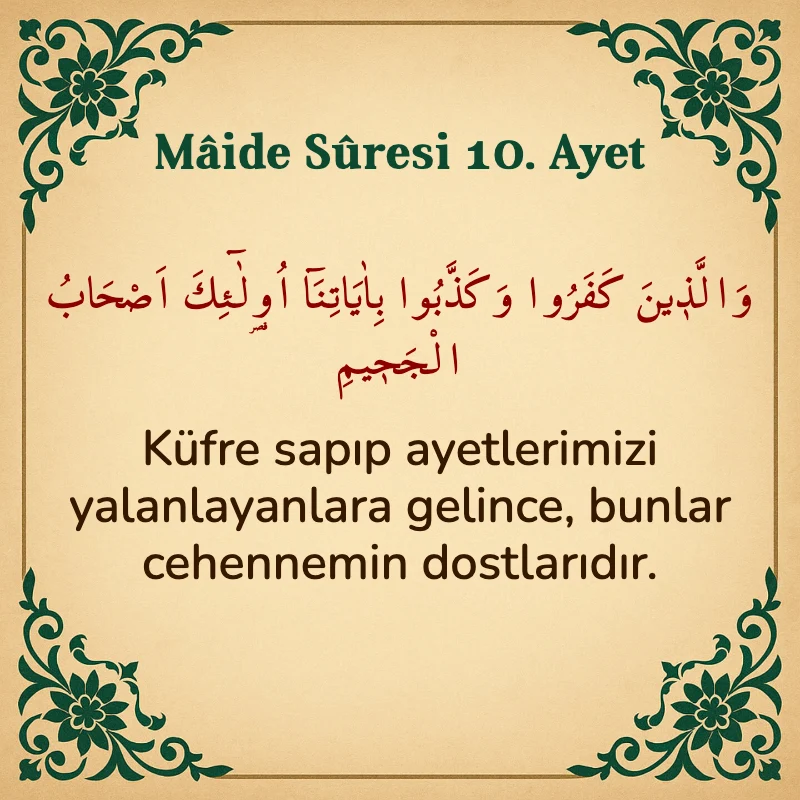 Mâide Sûresi 10. Ayet Arapça ve Türkçe meali