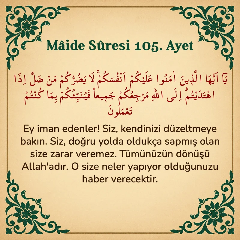 Mâide Sûresi 105. Ayet Arapça ve Türkçe meali