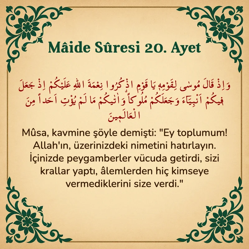Mâide Sûresi 20. Ayet Arapça ve Türkçe meali