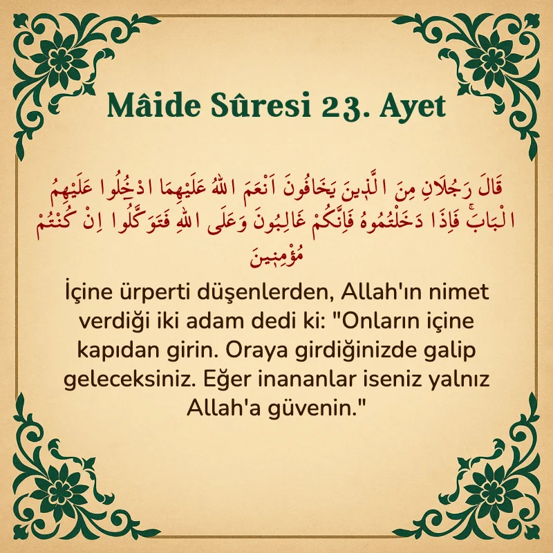 Mâide Sûresi 23. Ayet Arapça ve Türkçe meali