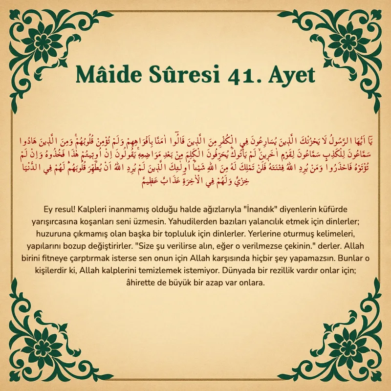 Mâide Sûresi 41. Ayet Arapça ve Türkçe meali