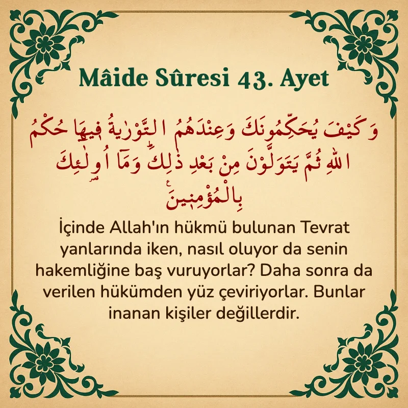 Mâide Sûresi 43. Ayet Arapça ve Türkçe meali