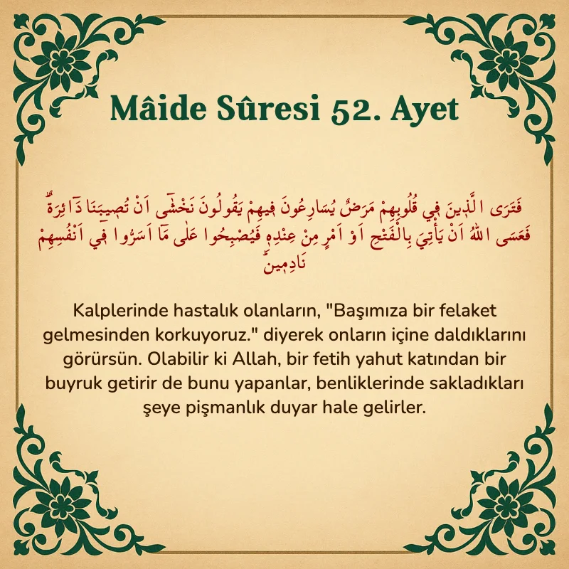Mâide Sûresi 52. Ayet Arapça ve Türkçe meali