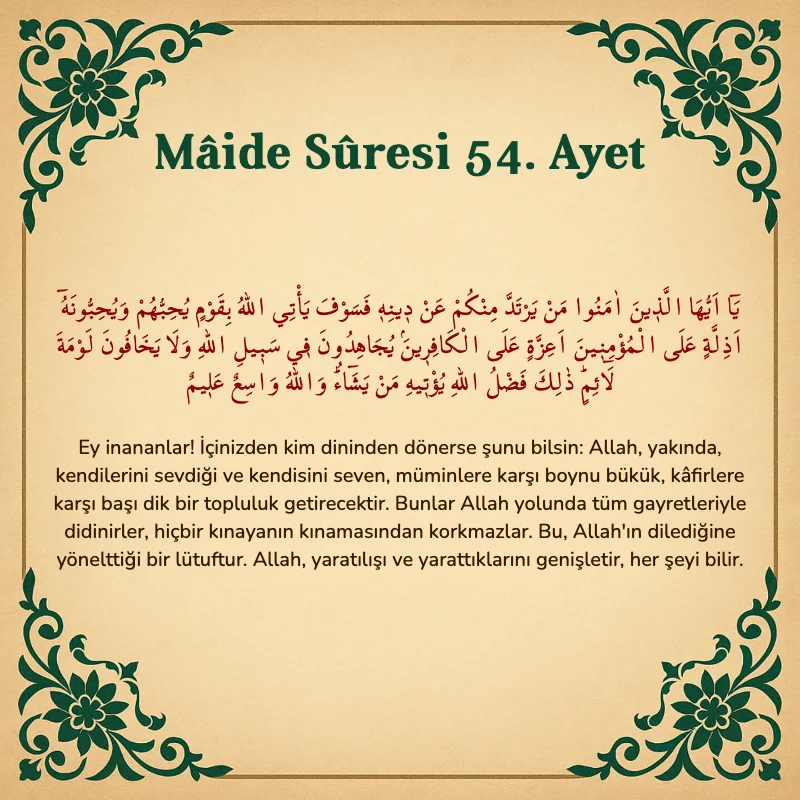 Mâide Sûresi 54. Ayet Arapça ve Türkçe meali