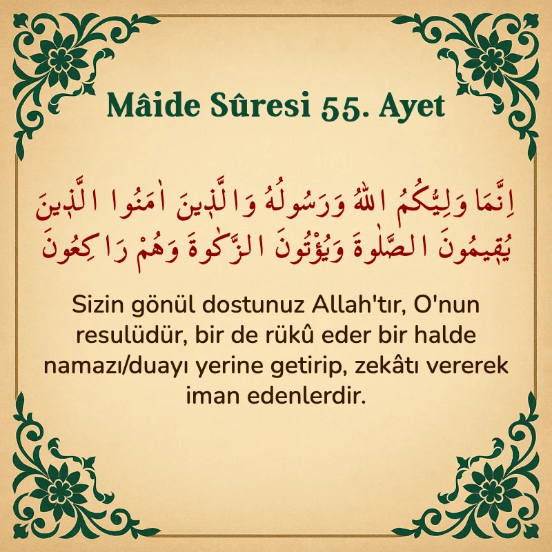 Mâide Sûresi 55. Ayet Arapça ve Türkçe meali