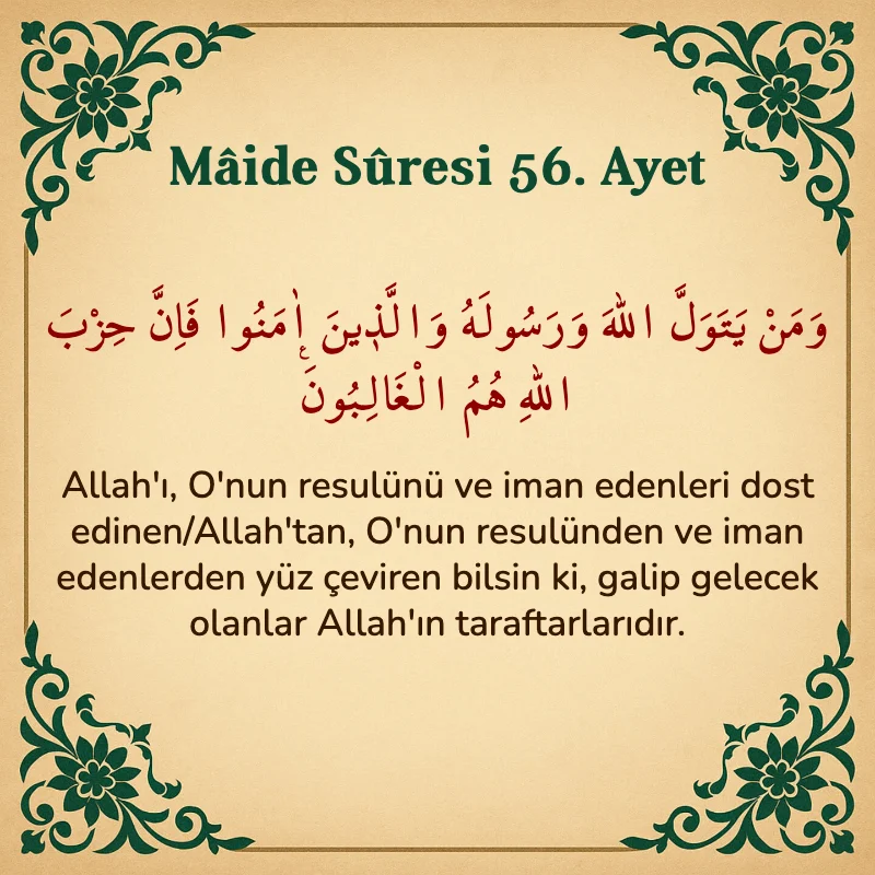 Mâide Sûresi 56. Ayet Arapça ve Türkçe meali