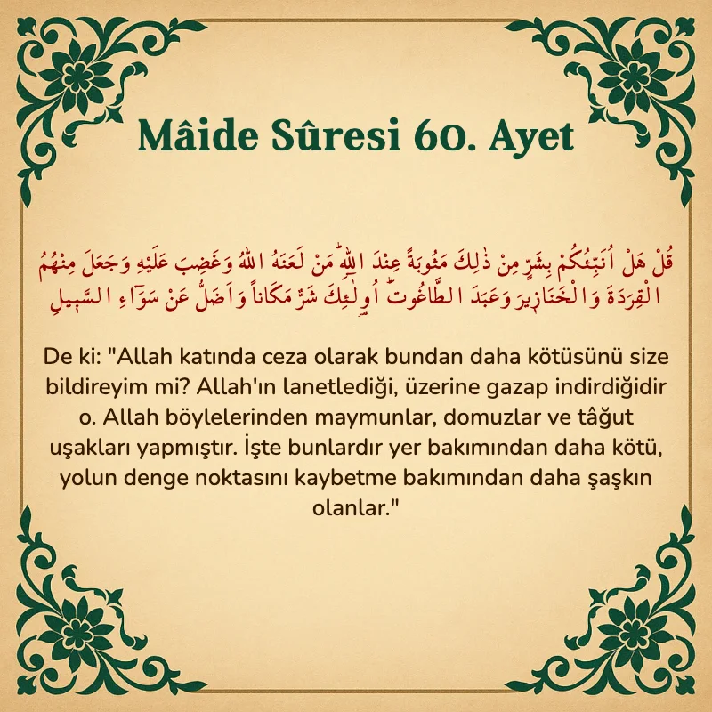 Mâide Sûresi 60. Ayet Arapça ve Türkçe meali