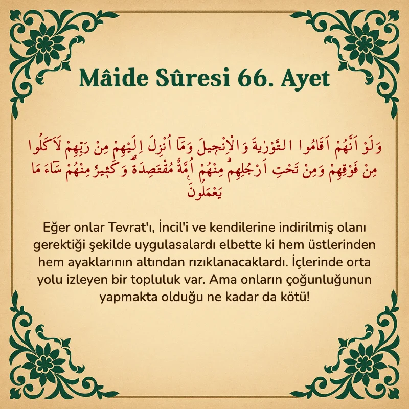 Mâide Sûresi 66. Ayet Arapça ve Türkçe meali