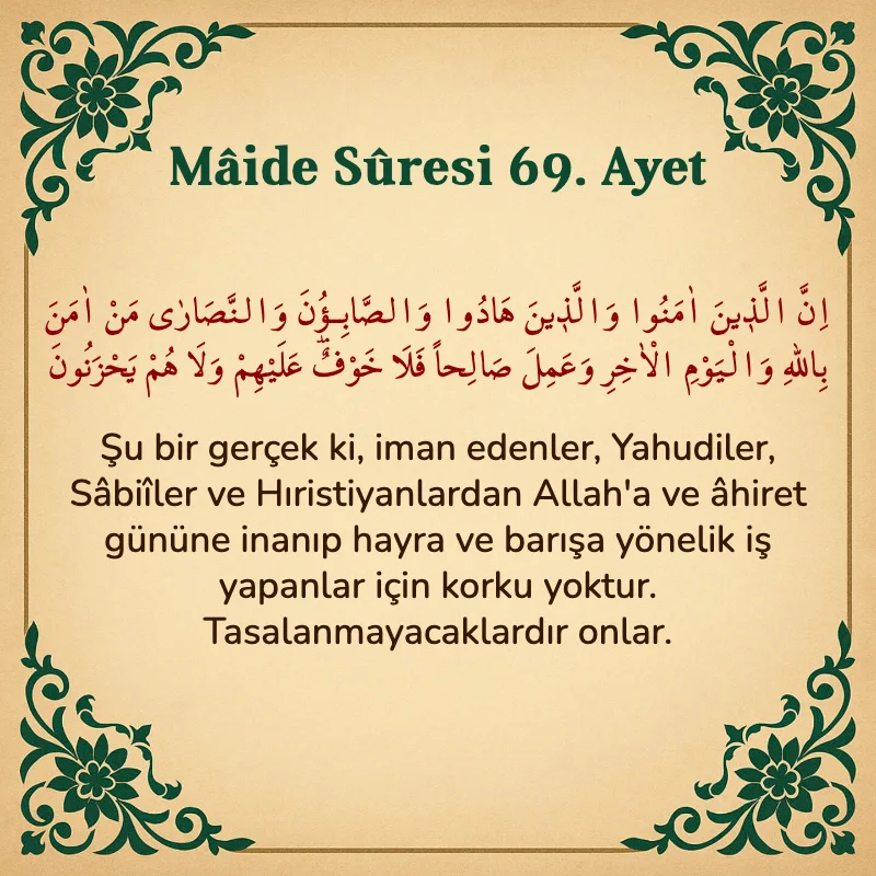 Mâide Sûresi 69. Ayet Arapça ve Türkçe meali