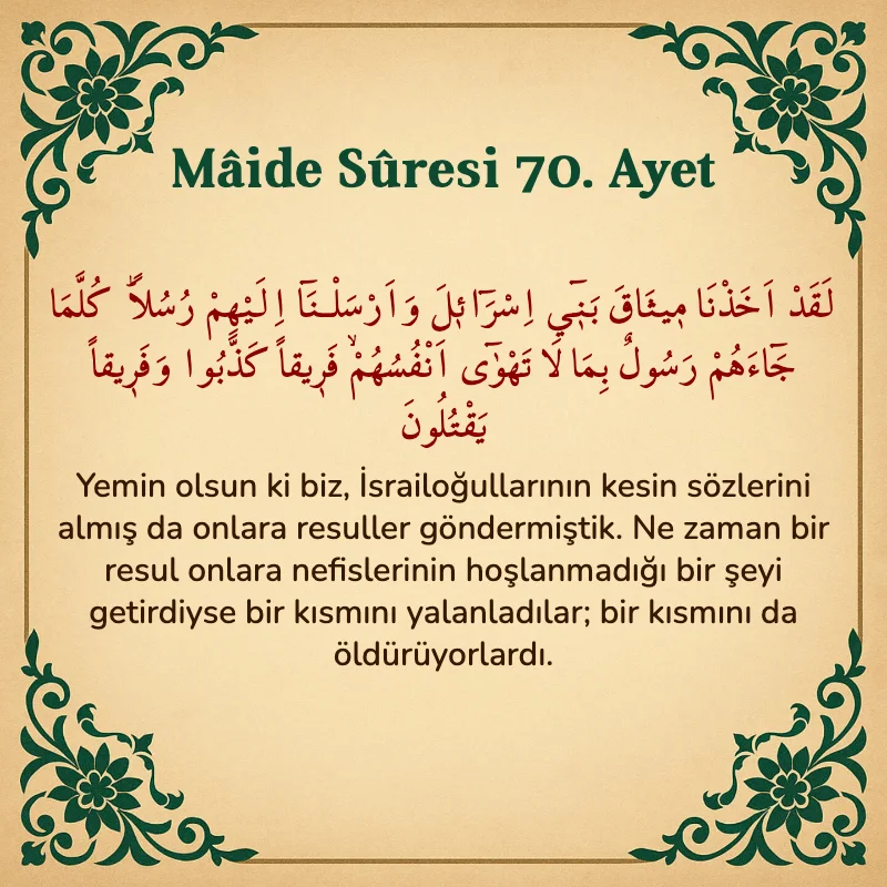 Mâide Sûresi 70. Ayet Arapça ve Türkçe meali