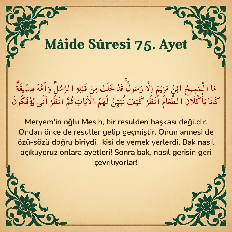 Mâide Sûresi 75. Ayet Arapça ve Türkçe meali