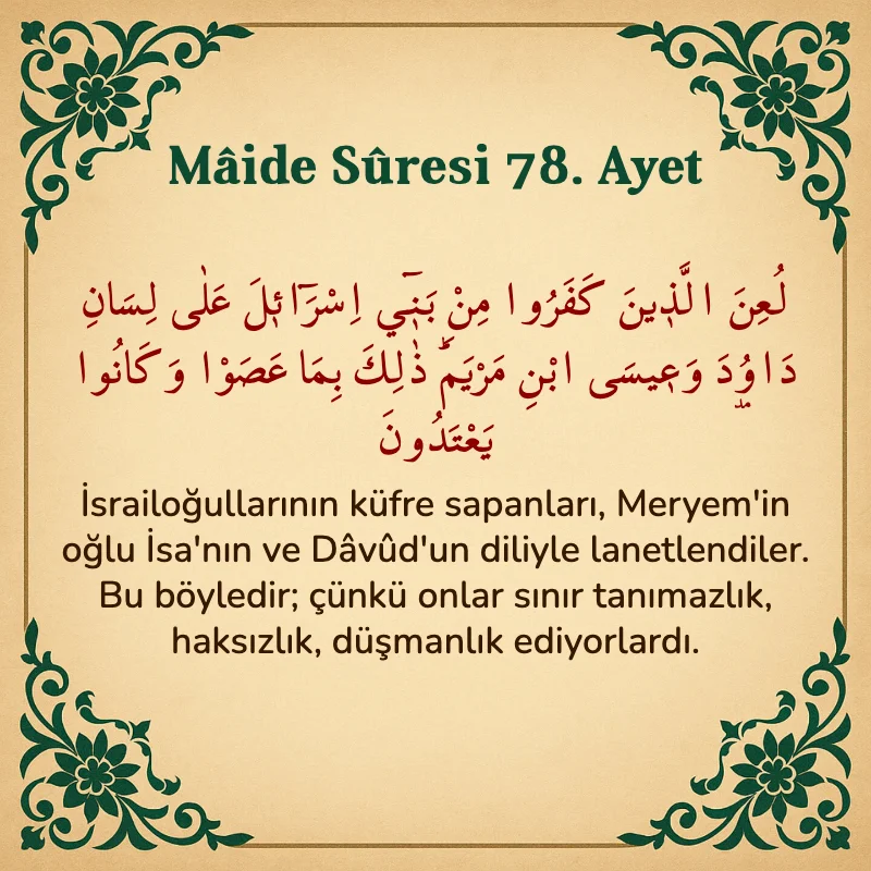 Mâide Sûresi 78. Ayet Arapça ve Türkçe meali