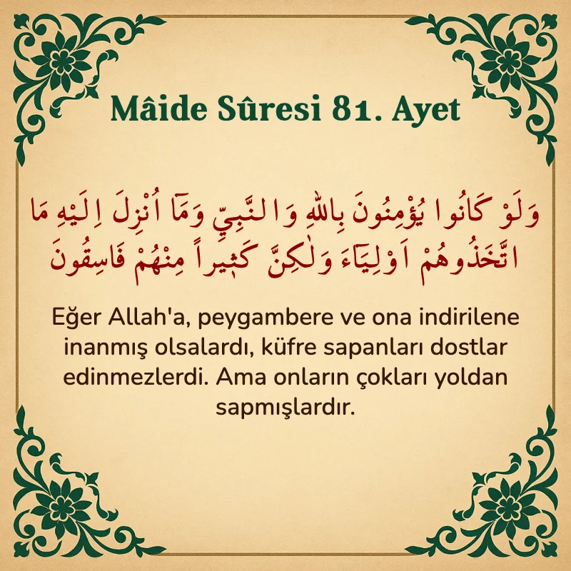 Mâide Sûresi 81. Ayet Arapça ve Türkçe meali