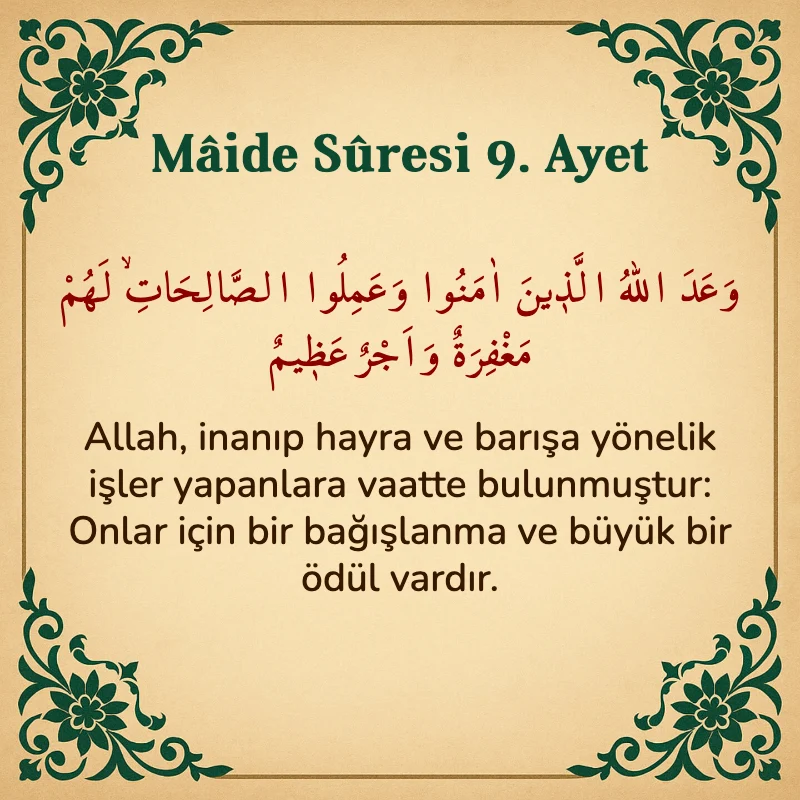 Mâide Sûresi 9. Ayet Arapça ve Türkçe meali