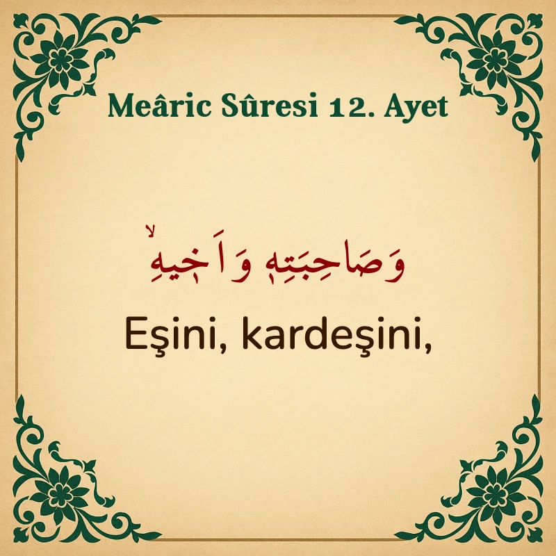 Mearic Suresi 12. Ayet Arapça ve Türkçe meali