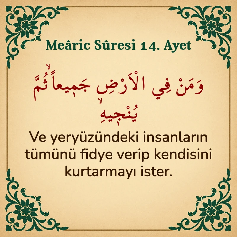 Mearic Suresi 14. Ayet Arapça ve Türkçe meali