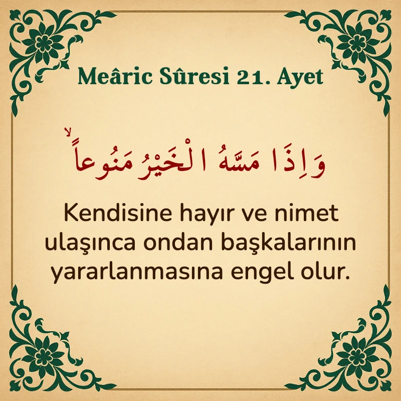 Mearic Suresi 21. Ayet Arapça ve Türkçe meali