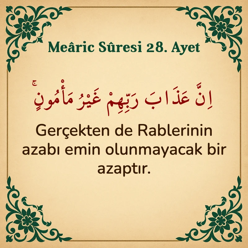 Mearic Suresi 28. Ayet Arapça ve Türkçe meali